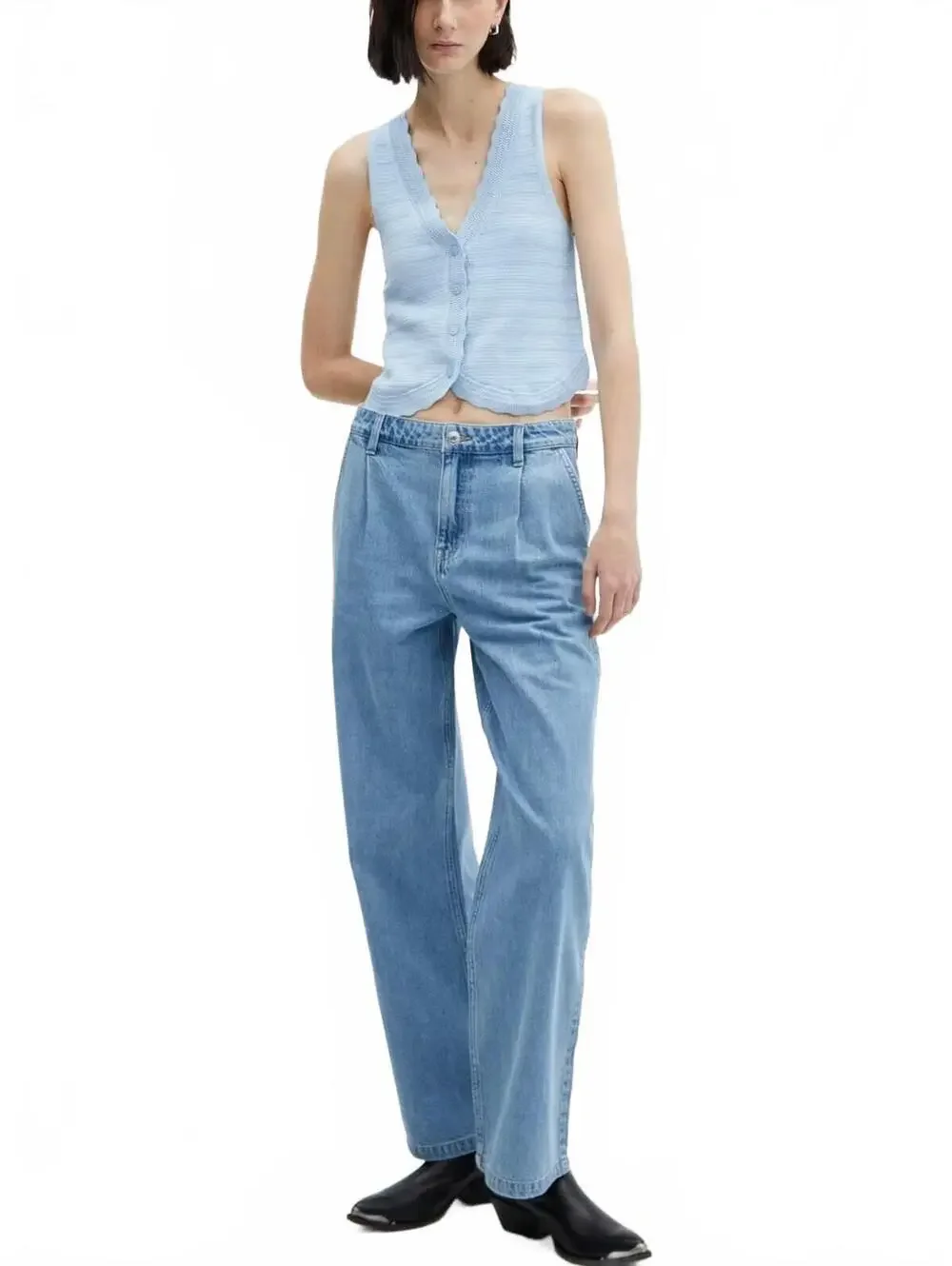 Mango Knitted Vest with Lace Details NWT Sky Blue XL